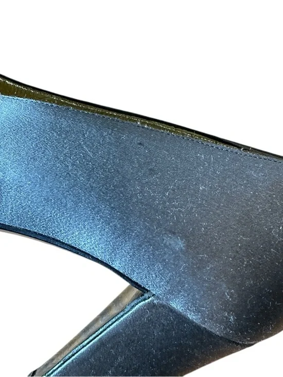 Vintage Chanel Satin Block Heel Leather Cap Toe Pumps - Picture 5 of 9